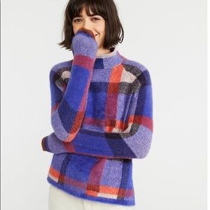 Plaid Jacquard Mock Neck Sweater Ann Taylor Red and Blue Size Large